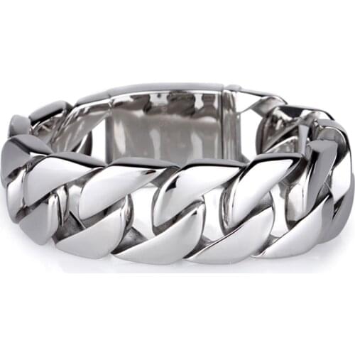 High Polished Men Boys Silver Color 316L Stainless Steel Curb Cuban Link Chain Bracelet Four Selections