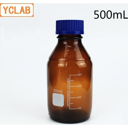 YCLAB 500mL Reagent Bottle Screw Mouth with Blue Cap Brown Amber Glass Medical Laboratory Chemistry Equipment