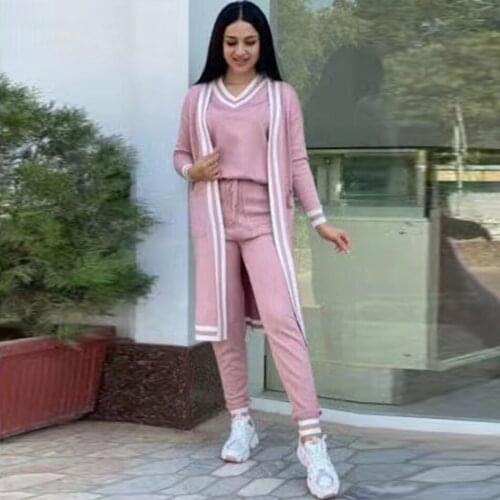 High Quality Autumn 2021 Loose 3 Three-Piece Set Elegant WomenS Sexy Cardigan Jacket + V-Neck Pullover + Trousers Casual Set