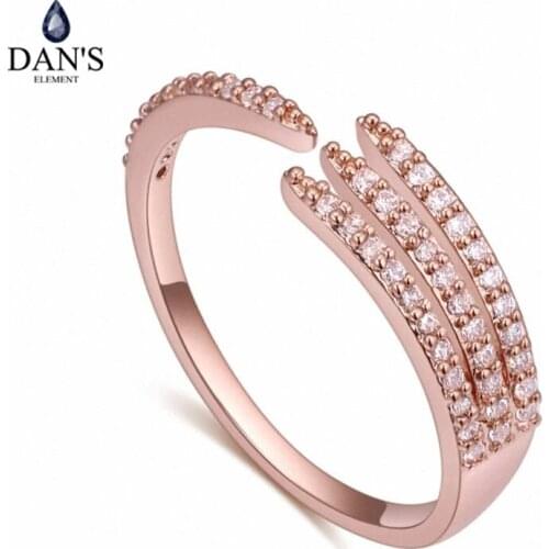 DANS Element Brand Real AAA Zirconia Micro Inlays Rose Gold Color Ring Party For Women Valentine Gift 129815