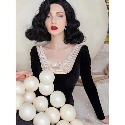 Nanyou 2020 autumn fashion temperament celebrity small fragrance nail bead velvet slim dress womens z425