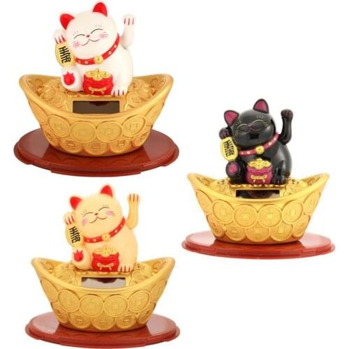 1pc Solar Energy Lucky Cat Lucky Cat Wealth Waving Hand Fortune Welcome Craft Shop Hotel Decor PVC Display Box