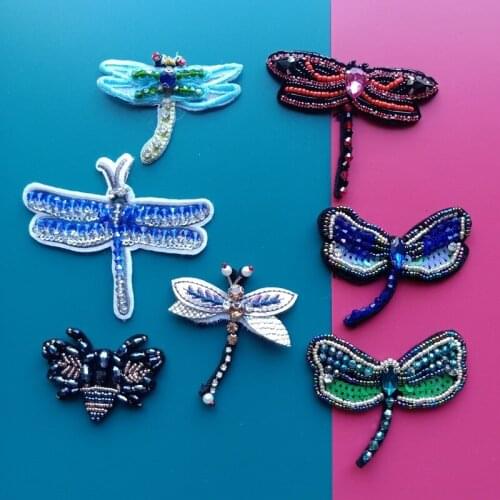 10pcs/lot 3D Embroidery Patch Handmade Sequin Flower Bead Dragonfly Bee Insect Clothing Decoration Sewing Accessories Applique