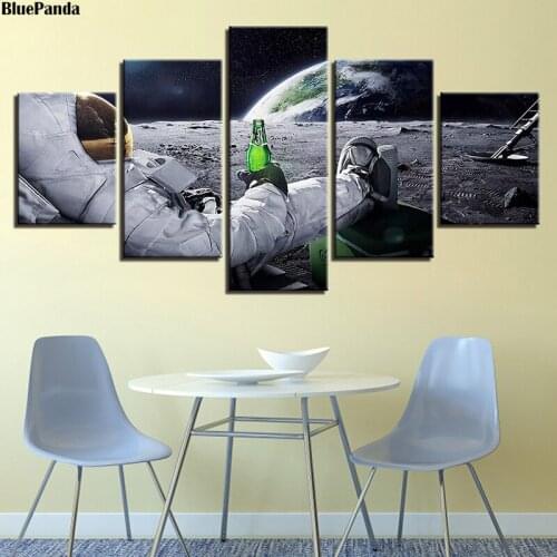 Astronaut Drink Beer 5 Pieces Modern Poster Wall Art Canvas Paintings Pictures For Living Room Bedroom Home Decoration