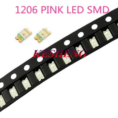 500PCS SMD SMT 1206 Pink Super bright LED lamp light High quality New 1206 SMD LED 3216 PINK 1206 DIODES 3.2*1.6*0.8MM