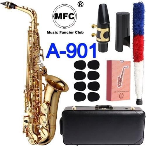 Brand New Professional Elegant Sound Alto Saxophone A-901 A-WO1 Gold Lacquer Sax Alto Mouthpiece Reeds Neck Musical Instrument
