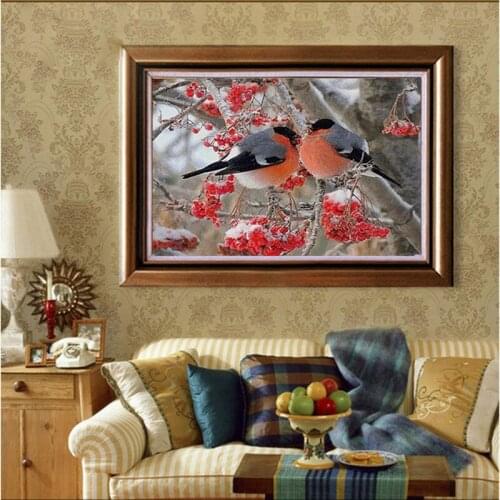 Diamond Embroidery Diy Diamond Painting Cross Stitch Kits Diamond Mosaic Bird and red berries Full Square Diamond Embroide AD039
