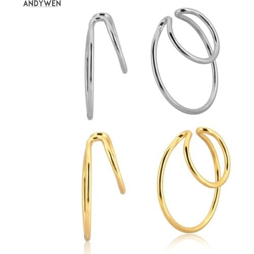 ANDYWEN 925 Sterling Silver Gold 2 Circle Ear Cuffs Earring One Big Circle One Small Circle Earcuff Irregular Piercing No Clips