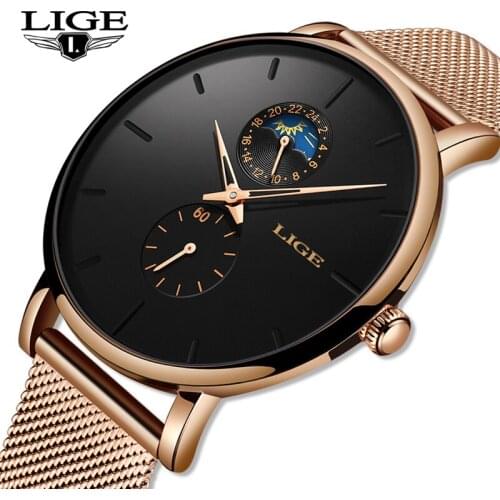 LIGE Womens Watches Top Brand Luxury Waterproof Watch Fashion Ladies Stainless Steel Ultra-Thin Casual Wrist Watch Quartz Clock