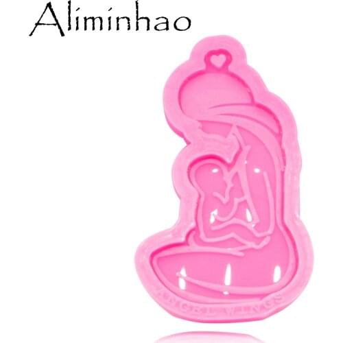 DY0387 Shiny Breastfeeding Mother Baby Mold Silicone PREGNANT LADY Molds Epoxy Keychains Jewelry Key Ring Pendant DIY Resin