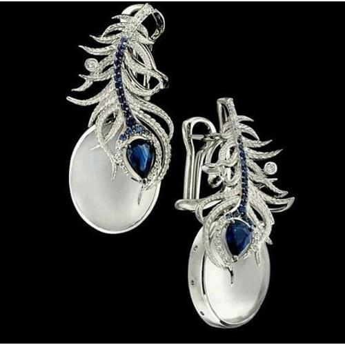 Elegant Lady Drop Dangle Earrings Vintage Boho Blue Crystal Ear Cuff Wrap Hook Clip Earrings Fashion Jewelry for Women Gift