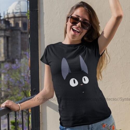 Anime T-Shirt Jiji The Cat T Shirt Black Print Women tshirt New Fashion Cotton O Neck Short-Sleeve Plus Size Ladies Tee Shirt