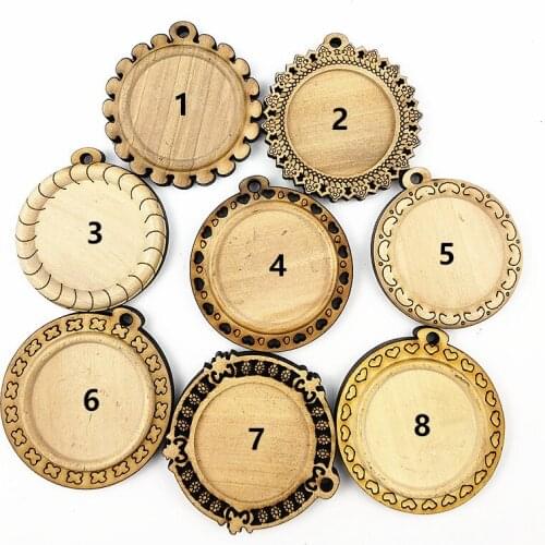Jiangzimei 10pcs Dark brown log color 25mm round wood cabochon base settings blank wooden trays for DIY Necklace Keychain making