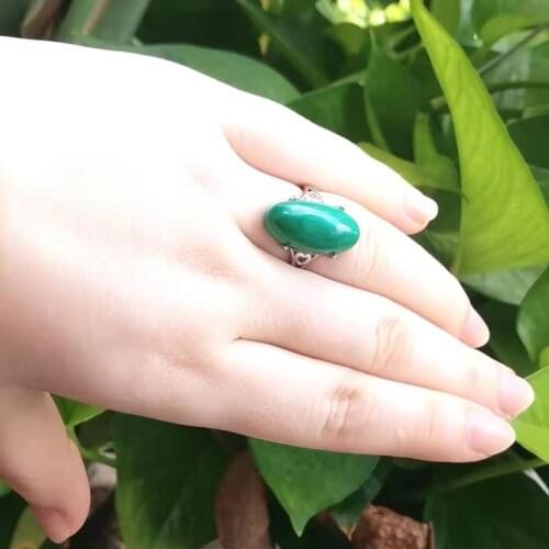 Natural malachite ring Green Gem Jewelry s925 Silver Inlaid femme alianças de namoro joyeria plata ringen anillos de pareja