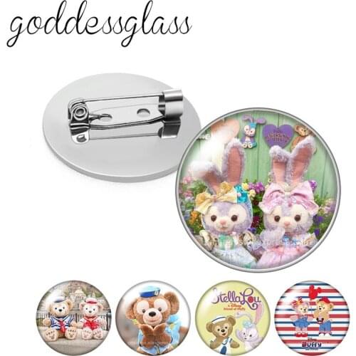 Disney Duffy and Friends ShellieMay StellaLou Round Glass cabochon Silver color Brooch Dome Photo Jewelry Brooches Pin For Gift