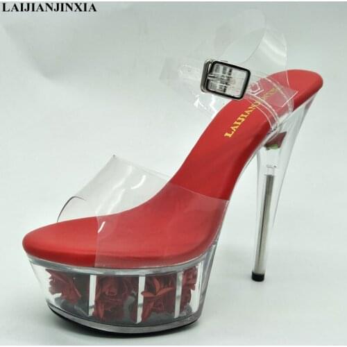 LAIJIANJINXIA New Woman Thin Heel Platform Stiletto Sandals Pole Dance Flower Dress Shoes 6 Inch Sexy Nightclub High Heels Shoes