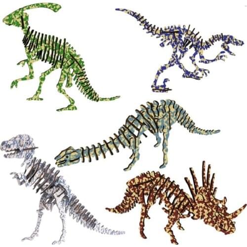 Laser Cutting 5pcs/lot Jurassic World Assembly Kit Wooden 3D Puzzle Dinosaur Figures Model Series Toys Kids Eductionnal Toys DIY