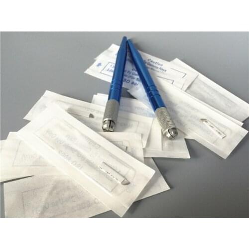 2pcs mini microblading pen tattoo machine for permanent makeup eyebrow tattoo manual pen 50pcs 14pin needle blade microblading