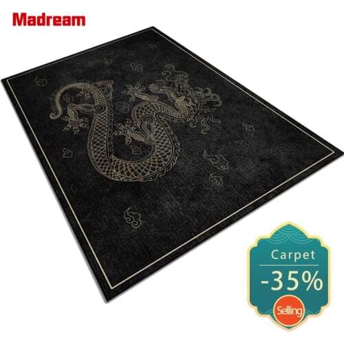 Madream Fashion New Chinese Style Black Gold Rugs For Bedroom Dragon Pattern Decor Carpets For Living Room Mats Bedside Hot Sale