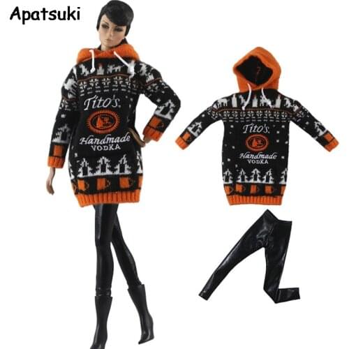 Black Brown Fashion Doll Clothes Set for Barbie Doll Outfits Christmas Sweater Hoodie Legging 1/6 BJD Dolls Accessories Toys
