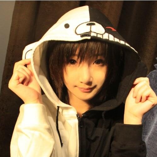 Adults Anime Dangan Ronpa Monobear Monokuma Black White Bear Cosplay Costume Jacket Hoodie Zipper Cardigan Hooded Coat Girl Boy
