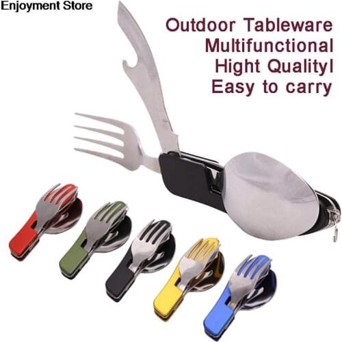 Multitool Outdoor Camping Sport Travel Tableware Folding Pocket Kits Stainless Steel Spoon Fork Knife For Picnic Survival Hiking