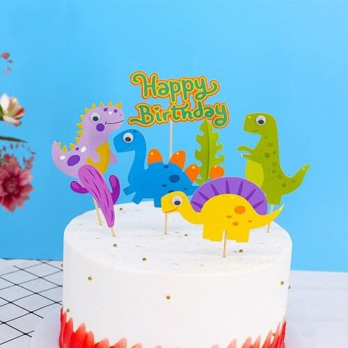 Cartoon Dinosaur Cake Toppers Tree Leaf Jungle Safari Theme Birthday Cake Decoration Dino Birthday Party Decor Kids Favors