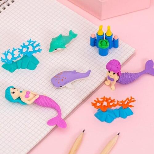 1pc Cute Mermaid Coral Ocean World Eraser Set Student Creative Stationery Pencil Eraser Promotion Office School Supplies