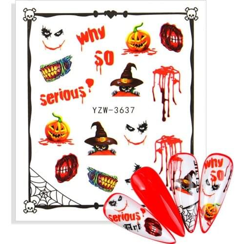 Halloween Serie Spider Web Black Cat Bat Pumpkin Witch Horror DIY Nail Art Sticker Water Transfer Decal Slider Wrap Decor Tattoo