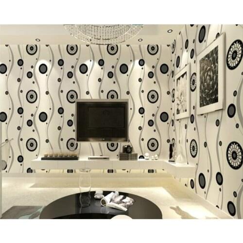 Beibehang Sofa TV background simple modern papel de parede 3d wallpaper fashion stereo black and white circle PVC wall paper