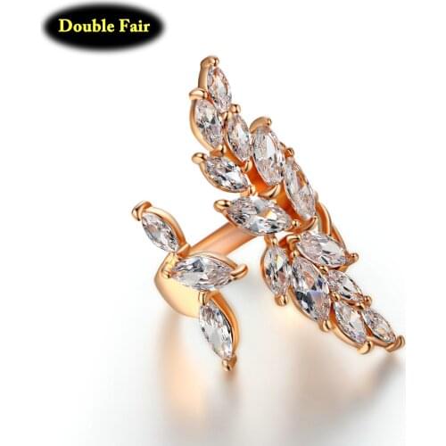 Top Quality Cubic Zirconia Leaves Rose/White Gold Color Finger Ring For Women Fashion Crystal Wholesale Jewelry DWR349-1