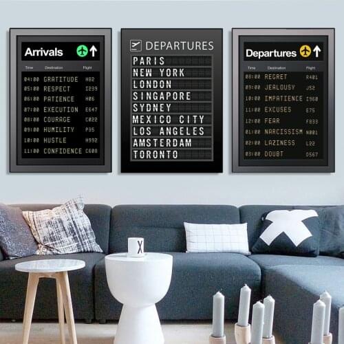 Travel Airport Board Destination Poster Canvas Painting Wall Art Honeymoon Travel Quotes Pictures Home Decoration No Frame