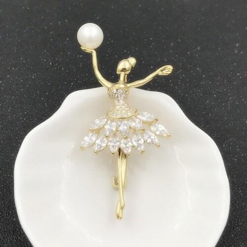 Ballerina Girl Pearl Brooch Accessory Women DIY Pearl Breastpin Jewelry Findings&Component Silver&Gold Color 3Pcs