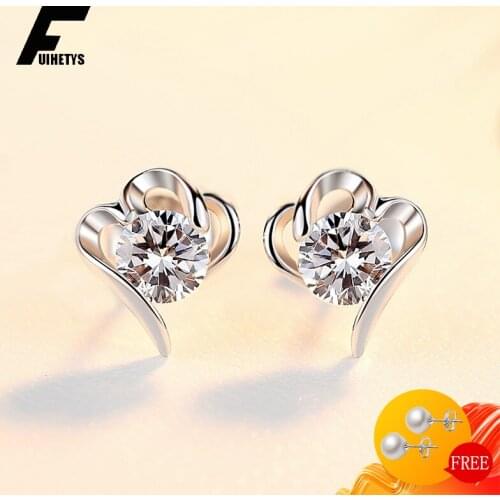 Bali Jelry Fashion Silver 925 Earrings Jewelry AAA Zircon Gemstone Heart-shaped Stud Earring Accessories for Women Wedding Party