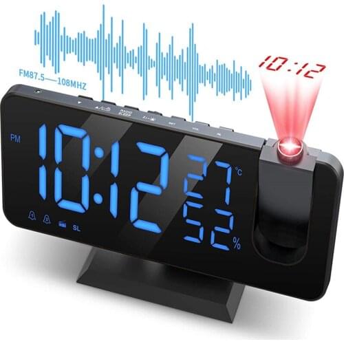 LED Digital Alarm Clock Watch Table Electronic Desktop Clocks USB Wake Up FM Radio Projector Snooze Function 2 Alarm