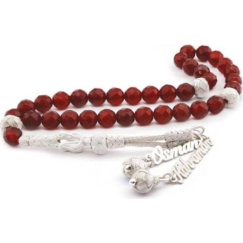 Tesbihane 1000 Sterling Kazaz Name Written Tassels Fasetalı Cut Agate Natural Stone Rosary
