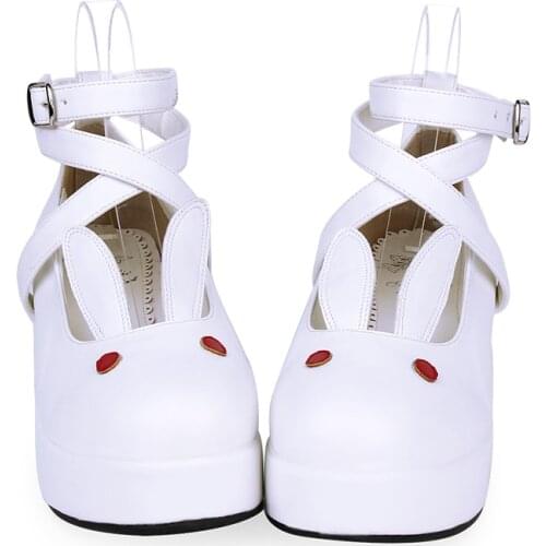 COS shoes rabbit ears cute Lolita shoes Thick Middle Heel Kawaii Girl Tea Party Sweet Lolita 4 Colors PU Lovely Loli Victoria