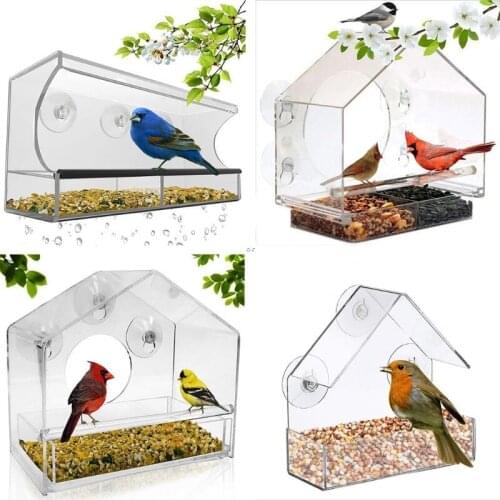 Waterproof Bird Cages Window Bird Feeder Refillable Sliding Tray Snow and Squirrel Resistant Drains Rain Water Shed House