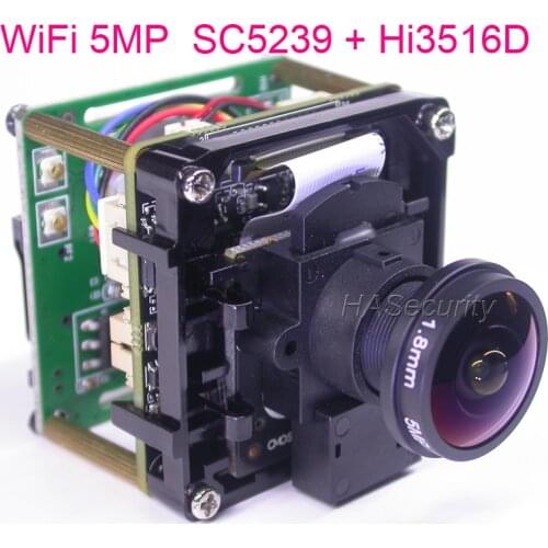 WiFi 5.0MP Fisheye 1.8mm Lens H.265 / H.264 1/1.2.7" SmartSens SC5239 + Hi3516D V100 IP CCTV camera PCB board module +IRC