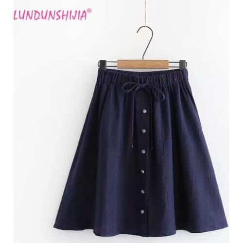 LUNDUNSHIJIA 2019 Spring Summer Skirts Women Navy Blue Cotton Linen Skirt Ladies Casual Mini Skirts