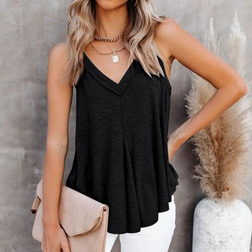 Women Splicing Solid V-Neck Sling Tank Tops Casual Sleeveless Blouse T-Shirts