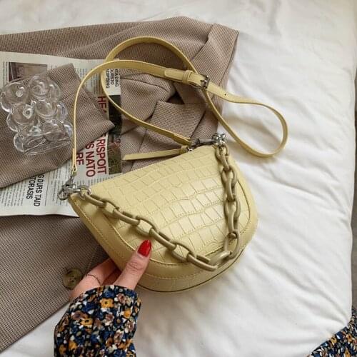 Crocodile Pattern Saddle Shoulder Bag for Women 2021 Chains Strap Summer Luxury Brand Handbags Design Trend Female Crossbody Bag