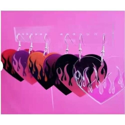 Vintage Goth Harajuku Y2K Flame Earrings for Women Peach Heart Acrylic Colorful Unique Punk Earrings Fashion Jewelry Aesthetic
