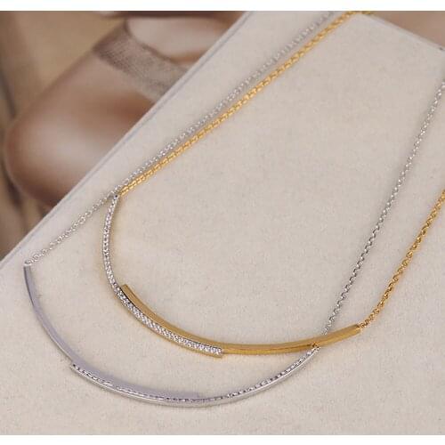 Women zircon curve shape chain Choker gold plated necklace
