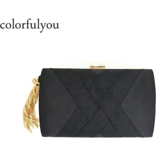 2019 Fashion Design Metal Tassel Women Clutch Bag Knitting Pattern Evening Bag Chain Handbag Classical Style Small Wedding Purse