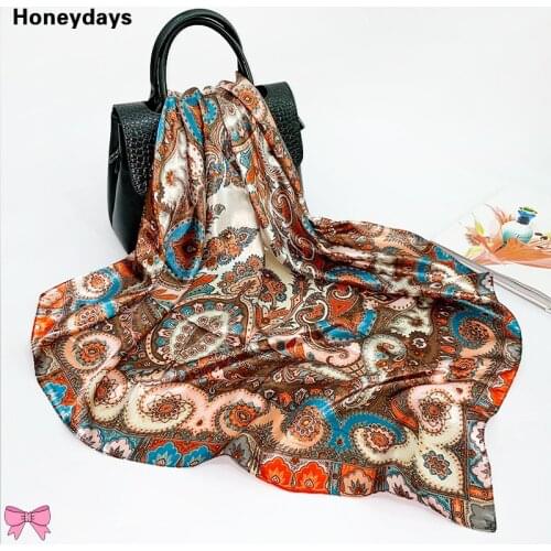 Retro Soft Silk Scarf Cashew Flowers Print Lady Designer Shawls Women Scarves Ladies Accessories Summer Beach Sunscreen Bandana
