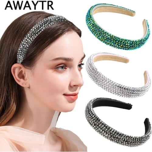 AWAYTR Shiny Full Crystal Head Hoop Wide-Brimmed Headband Women Rhinestone Headband Sponge Point Diamond Hair Accessories Turban
