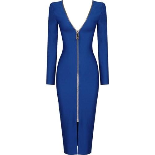 Women Bandage Dress Long Sleeve V Neck Autumn Winter Ladies Clothes Party Club Sexy Celebrity Elegant Dresses