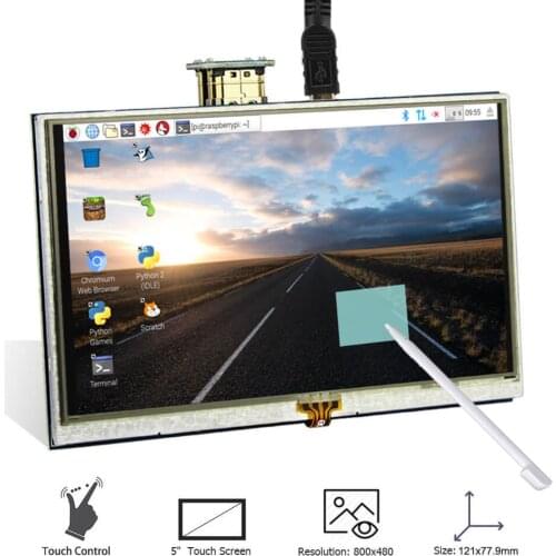 LCD Display 5 Inch HD Displays 800x480 Backlight Control 5'' TFT Monitor Resistive Touch Screen for Raspberry Pi 4B 3B