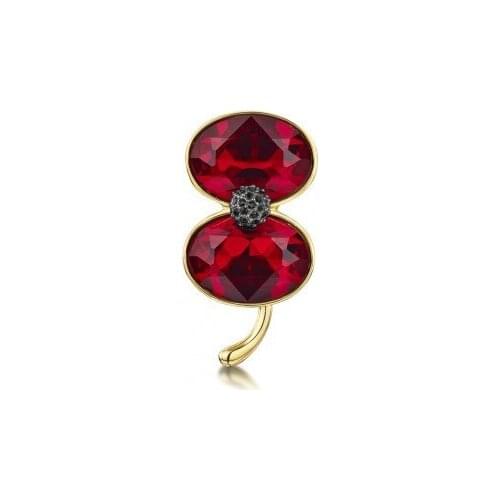 1.4 Inch Gold Tone Red Crystal and Black Rhinestone Diamantes Poppy Brooch UK Badge Remembrance Gifts